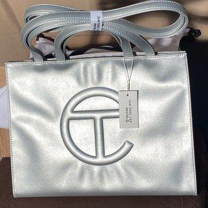 Authentic Silver Medium Telfar Shopping Bag-3